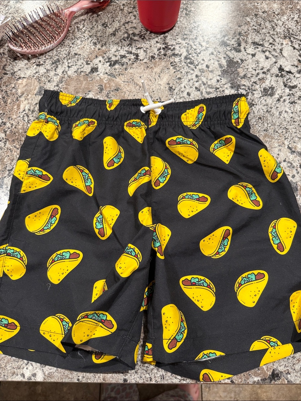 Place Black Kids Taco-Print Swim Shorts with Yellow Tacos